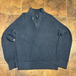 Banana Republic Cotton Waffle Knit Men's Navy Turtleneck Sweater With Toggles